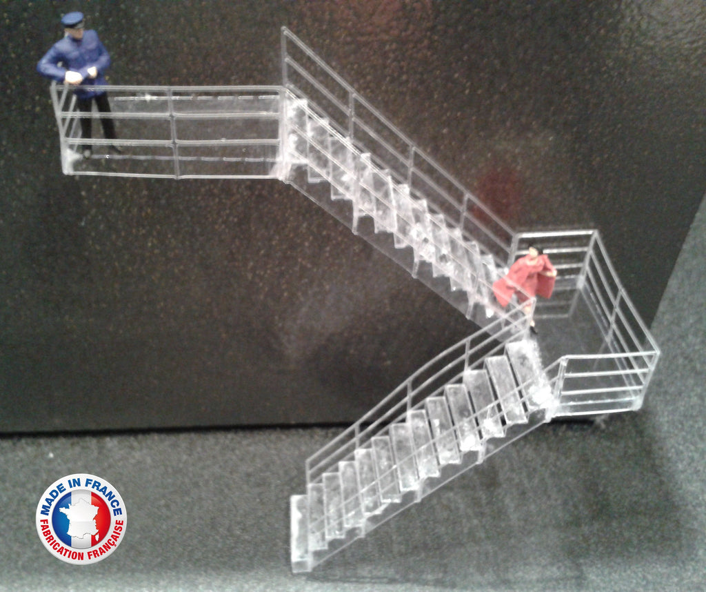 ESC01-1/72-KIT ESCALIER AVEC RAMBARDES ET PLATE-FORMES largeur 18 mm